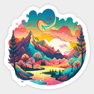 Pastel Landscape | Colorful Psychedelic Art Sticker